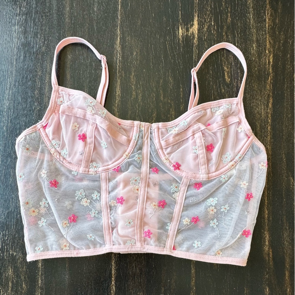 FULL TILT Floral Embroidered Womens Corset - PINK COMBO. Size Medium